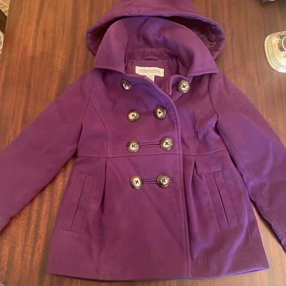 Girl's Purple Pea Coat with attached hoodie; Size 7/8; fully lined;front pockets - Picture 1 of 5